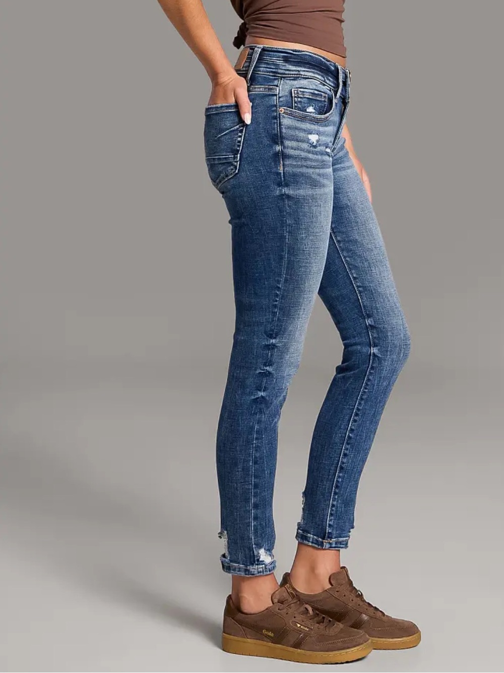 BKE Stella Low Rise Dark Blue Skinny Ankle Jeans with Distressed Hem - Picture 10 of 14